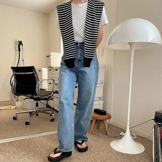 Striped faux shoulder knit