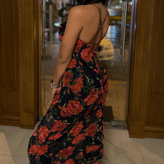 Flower print corss back cami maxi dress