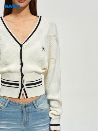 [NOTAWEAR] Stripe V-Neck Slim Fit Knit  Cardigan