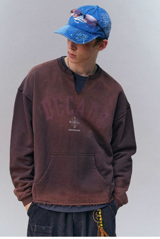[Monterest] Washed Split-Neck Graphic Sweatshirt