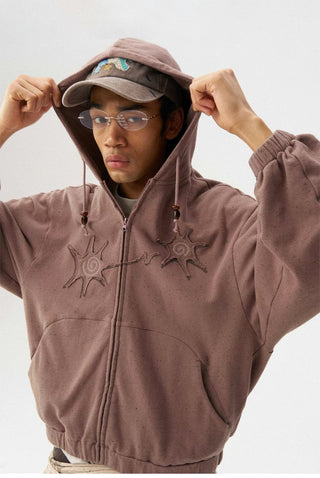 [Monterest] Textured Cotton Blend Hooded Zip-Up