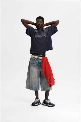 [MASONPRINCE] Washed Slub Denim Cropped Wide Pants