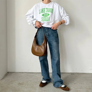Brushed wide denim pants
