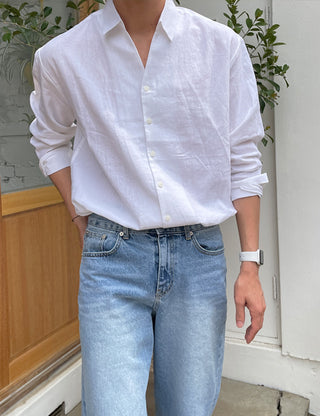 100% Linen, Open Collar Linen Shirt (4 colors)