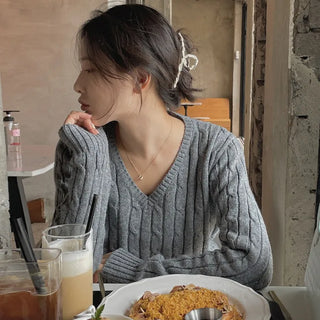 Poly Cable V-Neck Knit