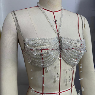 Metal chain pendant beaded halter top