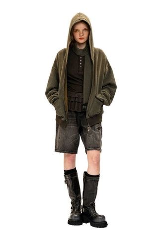 [Moromoro2] Contrast Striped Hooded Cardigan  Set