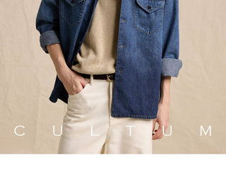 [CULTUM] Washed Gradient Cuban Collar Denim Shirt