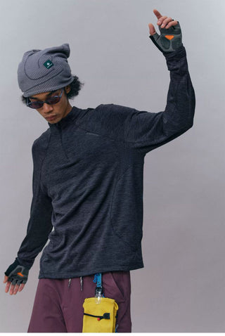 [Monterest] 3A Antibacterial Grid Fleece Half-Zip Tee