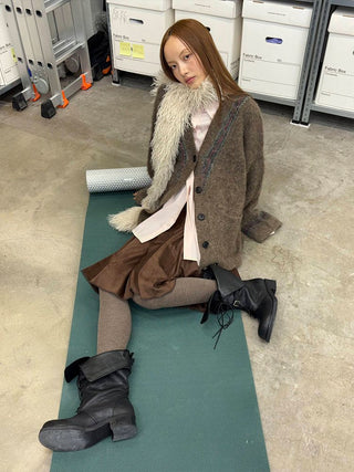 [NeverSeez] Two-Tone Jacquard Knit Cardigan