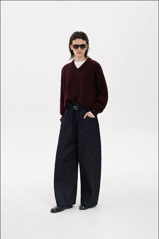 [MASONPRINCE] Double-Sided Jacquard V-Neck Wool Blend Sweater