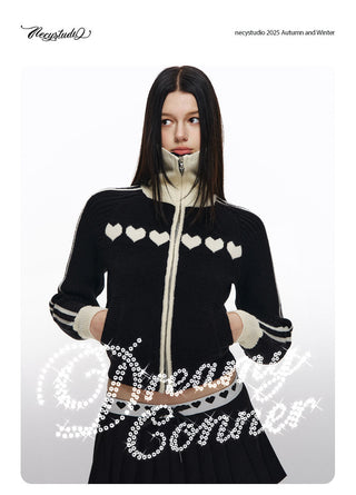 [NECY] Sweet Heart Jacquard Zip Cardigan