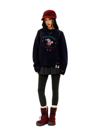 [Moromoro2] Snowman Contrast Stitch Knit  Sweater