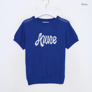 Lettering Short-Sleeve Knit Sweater