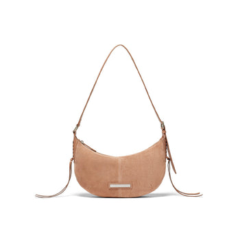 HALF MOON SUEDE LEATHER HOBO BAG IN INDIAN PINK