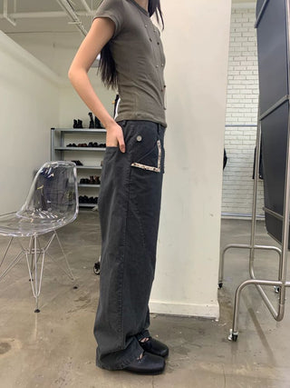 [NEVERSEEZ] Beaded Pocket Washed Work Pants