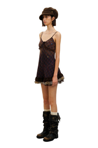 [Moromoro2] Star Polka Dot Mesh Fur Trim Cami  Dress