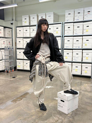 [NeverSeez] Padded PU Leather Trench Coat