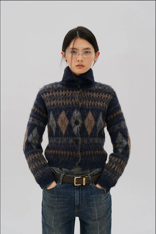 [MASONPRINCE] Wool Blend Fair Isle Fitted Cardigan