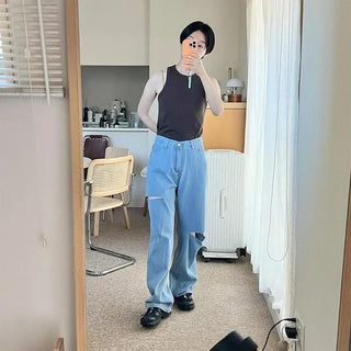 Side-cut denim pants