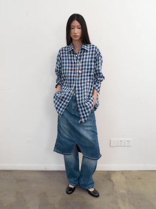[NeverSeez] Pleated Fishtail Denim Skirt