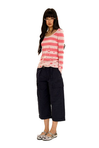 [Moromoro2] Star Striped Rhinestone Knit  Top