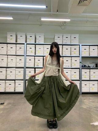 [NEVERSEEZ] Asymmetric Pocket A-Line Pleated Skirt