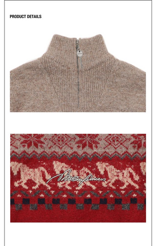 MASONPRINCE Fair Isle High-Neck Half-Zip Sweater