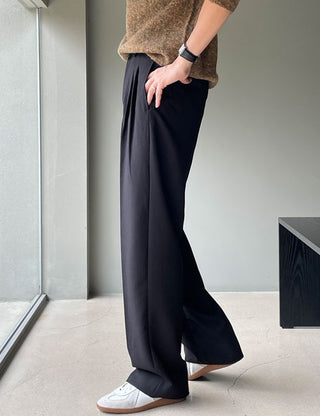 Good Fit Double-Pleat Wide Elastic Waist Slacks (3 colors)