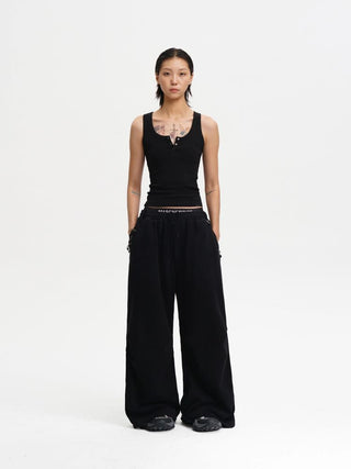[MASONPRINCE] Washed Wide Leg Sweatpants with Metal Charms