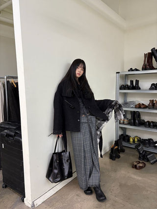 [NeverSeez] Pleated Plaid Skirt with Removable Waist Detail