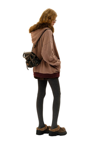 [Moromoro2] Contrast Striped Hooded Cardigan  Set