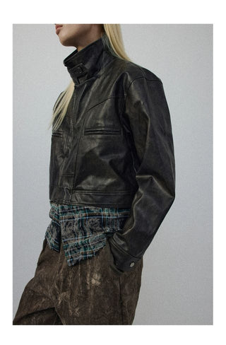 CONP Patchwork Leather Jacket (Dark Brown)