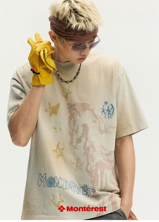 [Monterest] Washed Horse Sketch Print Tee