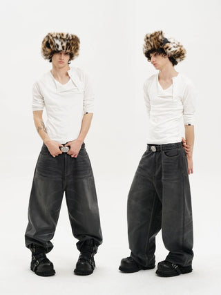 [MASONPRINCE] Waxed Relaxed Wide Leg Jeans