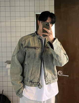 BRAN. Mandarin Collar Denim Jacket (High Q)