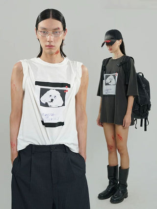 [MASONPRINCE] Graffiti Dog Print Washed Tee
