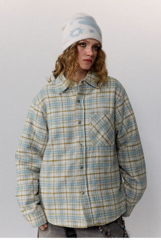 [Monterest] Quilted Padded Check Shirt Jacket