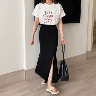 mue ribbed slit skirt