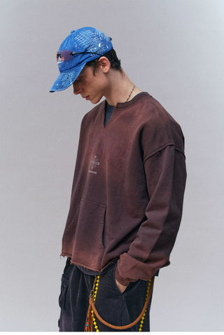 [Monterest] Washed Split-Neck Graphic Sweatshirt