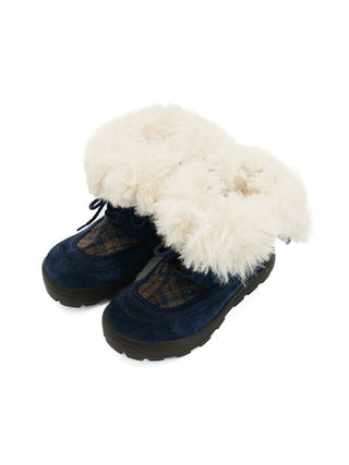 [Moromoro2] Plaid Fur-Lined Platform Snow  Boots