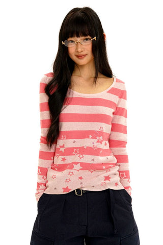[Moromoro2] Star Striped Rhinestone Knit  Top
