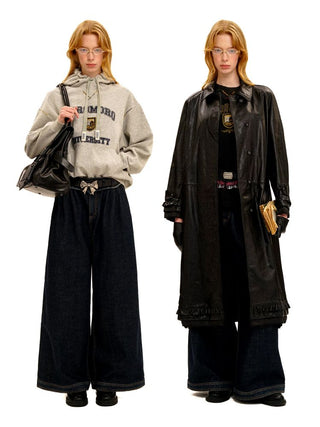 [Moromoro2] Frayed Waistband Wide Leg Jeans
