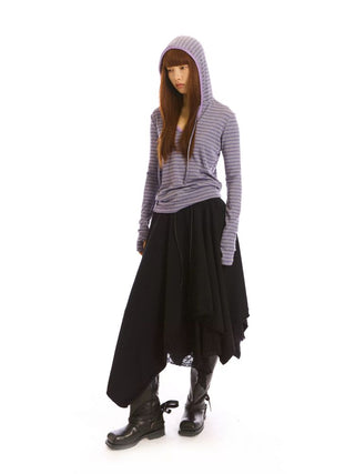 [NeverSeez] Striped Hooded Base Layer Knit Top