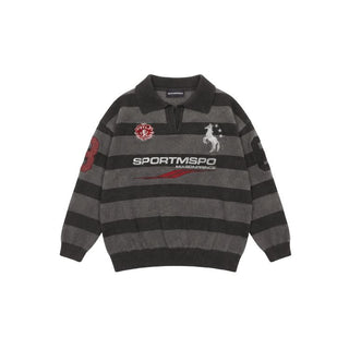 [MASONPRINCE] Washed Striped Polo Knit Sweater
