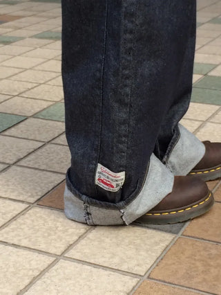 Non-faded roll-up denim pants