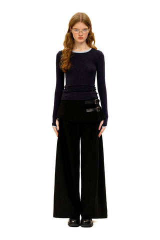 [Moromoro2] Layered Contrast Neckline Knit  Top