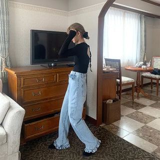 Frill detail denim pants