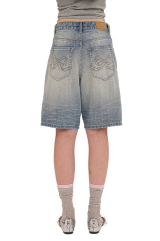 [Moromoro2] Rhinestone Bow Embroidered  Denim