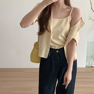 [Set: Corduroy Camisole Cardigan Set]